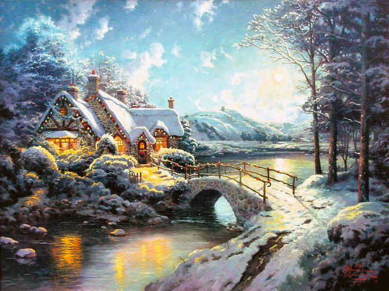 (image for) Reproductions Thomas oil painting on canvas Christmas Moonlight - Click Image to Close